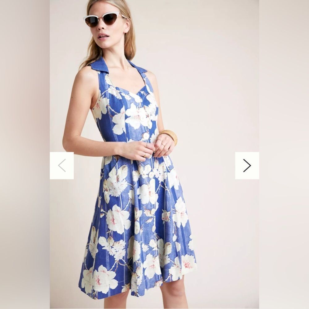 Anthropologie women’s 0‎ camellia retro floral print collared dress country